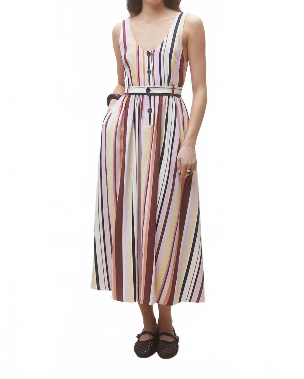 NEW SUNCOO carioca long flowing stripes dress in rose